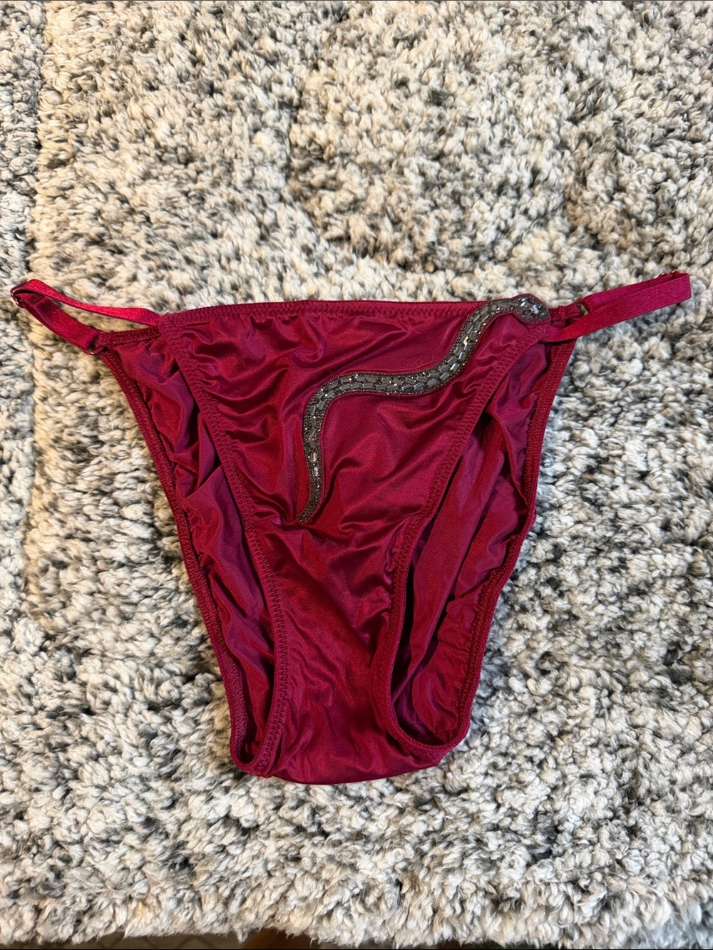 Victoria's Secret Deep Red Satin Bikini Panty with Embellished Snake Accent